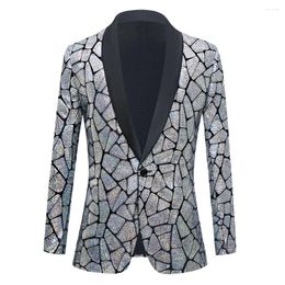 Men's Suits Colourful Reflective Sequins Suit Top Slim Fit Wedding Groom Tuxedos Party Jacket Wear Bridegroom Coat Terno Masculino