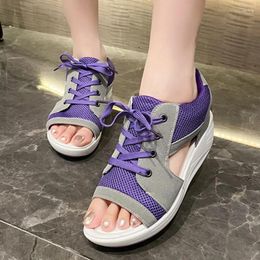 Sandals Shoes For Women 2024 Fashion Summer Women's Mixed Colours Mid Heel Water Proof Lace Up Open Toe Beach