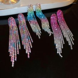 Dangle Earrings Colorful Inlaid Rhinestone Long Tassel For Women Elegant Statement Earring 2024 In Aesthetic Accessories