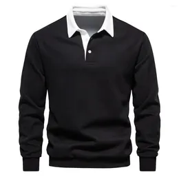 Men's Polos Fashion Men Spring Autumn Striped Polo Shirts Long Sleeve Button Lapel Pullover Business Casual Loose Clothing Tops