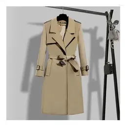 Women's Trench Coats Belt Lining Windbreaker Long Korean Autumn 2024 Temperament Slimming Show Waist Collection Spring Fashion Solid Color