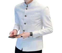 Stand Collar Men Casual Blazer Chinese Style Slim Fit Tunic Suit Jacket Autumn Spring Male Outerwear White Black 2111201503440