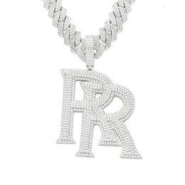 Rap Hip Hop Necklace Double r Large Initial Letter Fine Jewellery Custom Pendant Moissanite Vvs 925 Sterling Silver Punk 1pcs