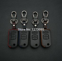 Hand Stitched Leather Car Key Case Cover Mazda 2 Mazda 3 Mazda 5 Mazda 6 Mazda 8 4 Buttons Folding Key Fob Keychain1048462