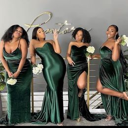 Velvet Green Junior Bridesmaid Dresses Mermaid Elastic Satin Long Bridesmaid Dress For Arabic Black Women Wedding Guest's Wear in Wedding NR016