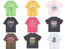 24ss Men's Designer T-shirt Pink Young Thug Sp5der 555555 Men's and Women's Premium Foam Print spiderweb Pattern T-shirt Fashion Top T-shirt