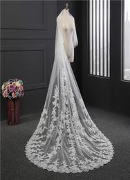 Lace Bridal Veils Cathedral Length 2T Layers Blusher Wedding Veil with Comb White Ivory 300CM Long 150cm Wide In Stock4083115