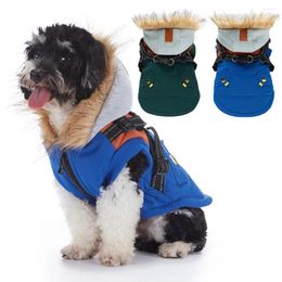 Dog Apparel Cozy Hooded Jacket With Harness Winter Pet Cold Weather Outfit Warm Vest Coats For Small Medium Dogs