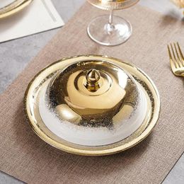 Plates European Ceramic Cover Gold Plated Decorative Western Restaurant Steak Dish Wedding Centre Dessert Kitchen Cutlery