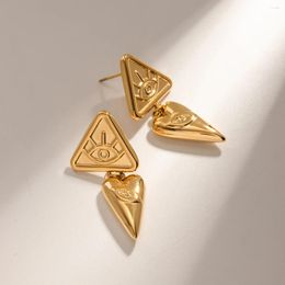 Dangle Earrings 18K Gold Plated Stainless Steel Drop Oil Triangle Love Heart Devil's Eye Pendant Earring Waterproof Women Charm Gala Jewellery