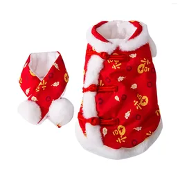 Dog Apparel Clothes With A Scarf Pet Costume Winter Warm Coat Cheongsam For Holiday Gifts Themed Party Chinese Year