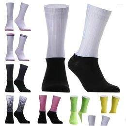 Sports Socks Sile 2024 Aero Anti Seamless Slip Summer Breathable Cycling Men Women Road Bike Calcetines Ciclismo Drop Delivery Outdoor Dh749