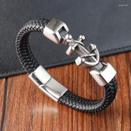 Charm Bracelets Punk Stainless Steel Genuine Leather Bracelet & Bangles For Men Jewellery Black Colour Fashion Gift