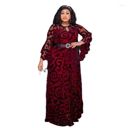 Ethnic Clothing African Dresses For Women Elegant 3/4 Sleeve O-neck Black Green Red Polyester Dress Dashiki Clothes Maxi