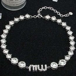 Fashion designer Miu Big Diamond Necklace for women High quality Full Diamond Party Stainless steel Collarbone Chain Dress Necklace Accessories Jewellery gift