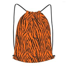 Shopping Bags Tiger Stripes Orange Pattern Drawstring Backpack Men Gym Workout Fitness Sports Bag Bundled Yoga For Women