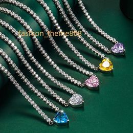 Fashion New Moissanite Love Heart Diamond Tennis Necklace Exquisite Colourful Treasure Heart Stone Female All-match Romantic Gift