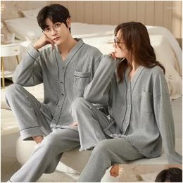 Mens Sleepwear Cotton Man Suit Home Couple Autumn Pjs For Clothes Female Pijamas Women Set Men Pyjamas Homewear Drop Delivery Apparel Dhv4Z