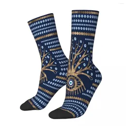 Men's Socks Greek Eye Tree - Mati Mataki Gold And Dark Blue Evil Male Mens Women Winter Stockings Hip Hop