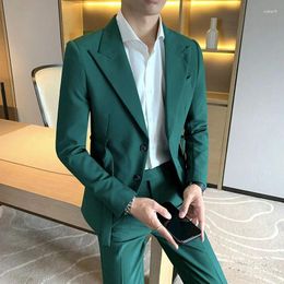 Men's Suits (Jacket Pants) Men Solid Colour Lapel Slim Button Business Suit Wedding Office Meeting Sets Clothing Plus Size S-3XL