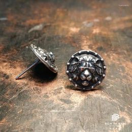 Stud Earrings BEM HI BEN Men's Women's Lion Shield 925 Sterling Silver Simple Original Hand Made Darkness Customised