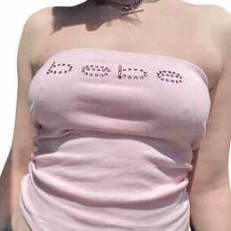 Women's Blouses Shirts BIG PROMOTION 2023 new European and American fashion casual summer cute rhinestone letters retro girl tube top street sexy vest YQ240120