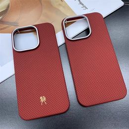 Magnetic Genuine Carbon Fiber Aramid Case for iPhone 15 Pro Max 15 14 Chinese Red Mag safe Cover