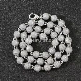 Hip Hop Jewelry Men Women 18K Gold Plated Prong Diamond 8mm Round Bead Zirconia Bracelet Iced Out Ball Chain Link