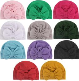 Unisex Cute Baby Soft Silky Hedging Caps with Big Bows Autumn Winter Warm Kid Cap Newborn Hat Mixed Colors7036264