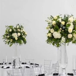 New Design Wedding Table Decoration Clear Glass Flower Vase Decor Jarrones Para Decoracion Tall Trumpet Cone Glass Vases Wedding Centrepiece Clear