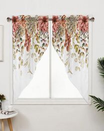 Curtain Eucalyptus Idyllic Deciduous Dahlia Rose Triangular Cafe Kitchen Short Door Living Room Window Curtains Drapes