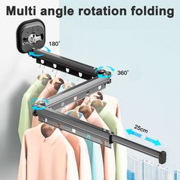 Folding Clothes Rack Aluminium Clothes Hangers Black Wall Mount Rack Drying Rack Sucker Instal Clothes Home Laundry Clothesline 240118