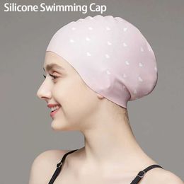 Swimming Caps Adults High Elastic Swimming Caps Girls Cute Cartoon Silicone Swim Caps For Protect Long Hair Ears Large Silicone Diving Hat YQ240119
