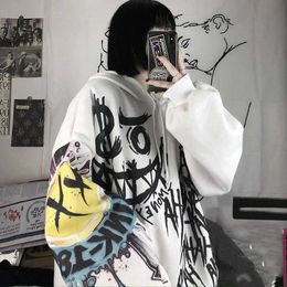 Women's Blouses Shirts Gothic Japan Cartoon Hip Hop Hoodie Sweatshirt Oversize Women Spring Autumn Funny Punk Hoodies Tops Females Clothes Hoodie Girl YQ240120