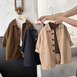 Jackets Overcoat Spring Autumn Boys Girls Windbreaker Coat Baby Children Clothing Personality Tide Korean 2024 Simple Pocket