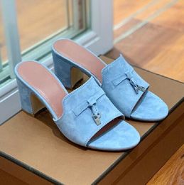 6086 Piana Summer Charms suede slide sandals luxe high heeled slippers heels women's shoes sheepskin designer buckle womens leather chunky block heel factory