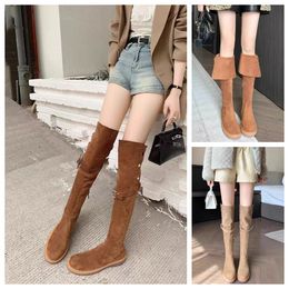 Fashion winter boots women Knee booties Tall Boot Black Leather Over-knee Boot Party length Flat Boots Snow boots Knight Boo