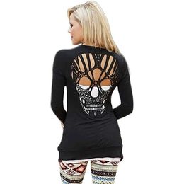 Women's Blouses Shirts Womens Long Sleeve Open Front Back Cut Out Skull Cardigan Tops YQ240120