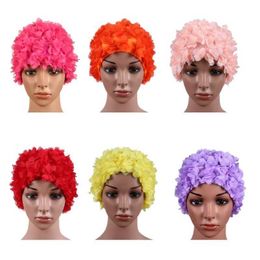 Caps Professional Swimming Women Flowers Floral Elastic Swim Cap Long Hair Padding Bathing Hat Sportswear YQ240119