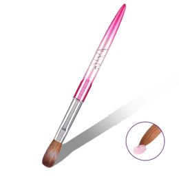 100% Pure Kolinsky Acrylic Brush UV Gel Carving Pen Liquid Powder DIY Nail Drawing Flat Crimped Pink Relief Metal Nail Art Brush 240119