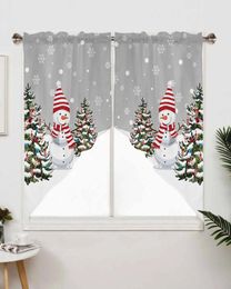 Curtain Christmas Snowman Tree Short Living Room Kitchen Door Partition Home Decor Resturant Entrance Drapes