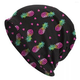 Berets Pink Hearts And Pineapple Bonnet Hat Hip Hop Outdoor Skullies Beanies For Men Women Knitting Hats Summer Thermal Elastic Cap