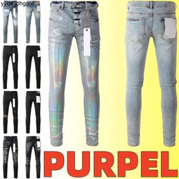 Purple Jeans Designer Mens Men Knee Skinny Size 28-40 Motorcycle Trendy Long Straight Hole High Street Denim Wholesale 2 Pieces 10% Off WRDY