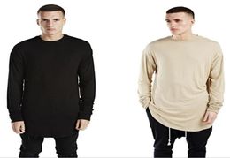 New men hipster tshirt street long sleeve shirt kpop oversized plain elongated curved hem tee 1096010