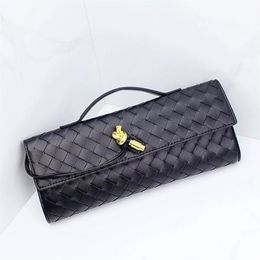 Evening Woven Clutch: Handcrafted, Metal Clasp Front Flap Lock ,Chic Grid with Golden Hardware - Elegant Small Square Shoulder & Crossbody Bag Women Leather Bag