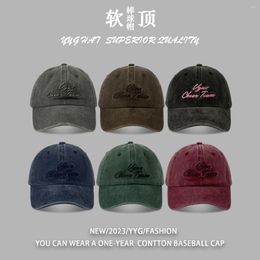 Ball Caps Washed Cotton Embroidered Letter Baseball Cap Female Face-Looking Little Couple Casual Retro Sun-Poof Peaked Men