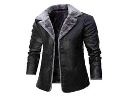 Men Long PU Leather Coat Boys Winter Velvet Thick Windbreaker Long Sleeve Top Faux Fur Oversized Jacket 4xl Button Up Overcoat L228708144