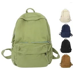 Backpack Canvas Schoolbag Adjustable Shoulder Straps Solid Travel Bag Large Capacity Student Lightweight Casual Daypack