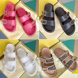Top quality classic flat slides for men women slippers sandals with buckle leather beach shoes ladie Luxury designer slides slippers Vacation Shoes 38-45 With box