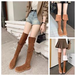 Fashion winter boots womens Knee booties Tall Boot Black Leather Over-knee Boot Party Knight Boots length flat Snow boots ankle